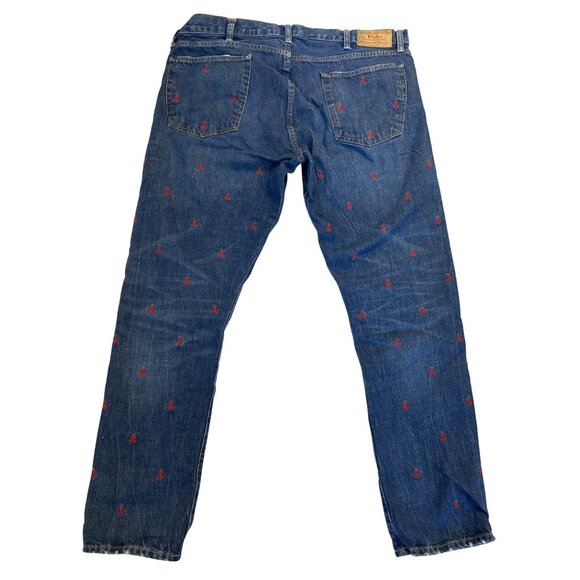 Polo Ralph Lauren Embroidered Skulls Denim Jeans Sullivan Slim Men’s 38x32 Y2K - Picture 4 of 16